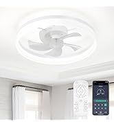 FTZVRD Ceiling Fans with Lights and Remote, 20 Inch Flush Mount Low Noise Fan, Reversible DC Moto...