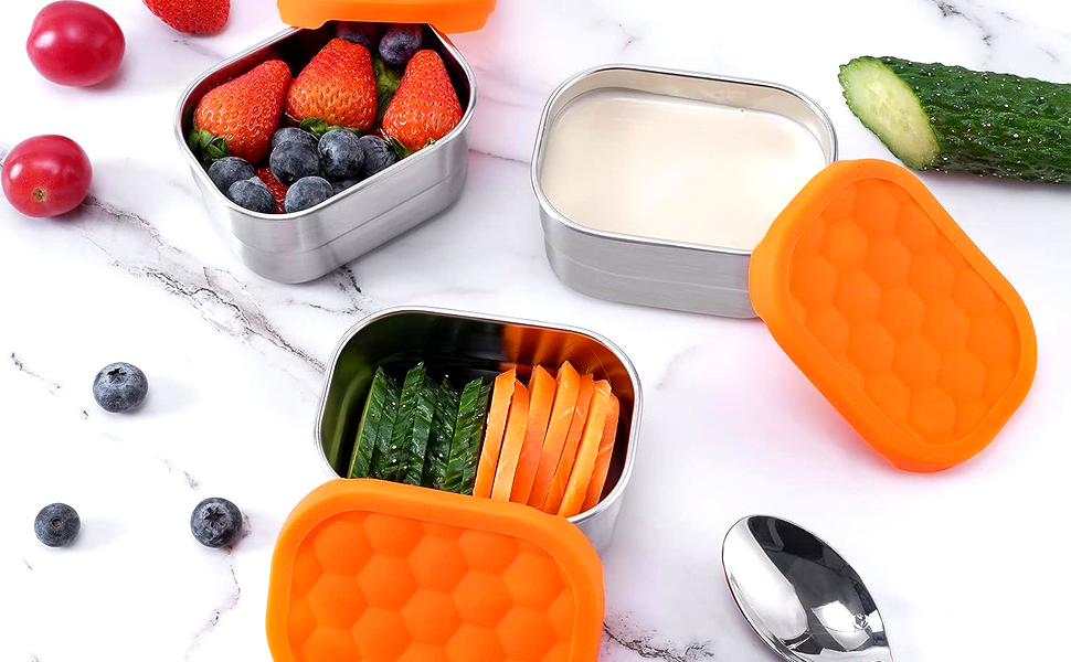 3PCS Stainless Steel Snack Containers w Silicone Lid 8oz Food Storage