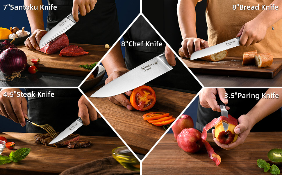 Knife Set with Block, ODERFUN 15 Pcs 50CR15MOV German Steel