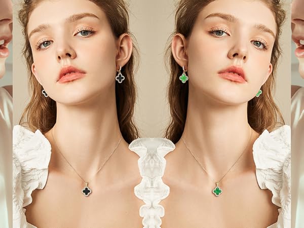 Amazon.com: Feasnow Lucky Clover Sets Clover Necklace and
