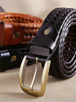 leather mens braided belt 