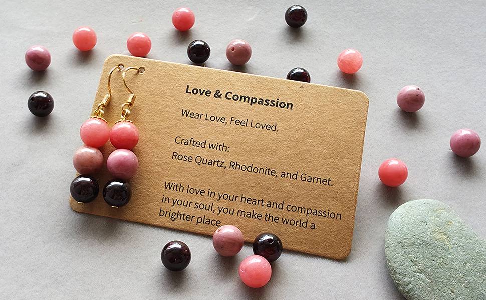 healing crystal gemstone earrings - love and compassion