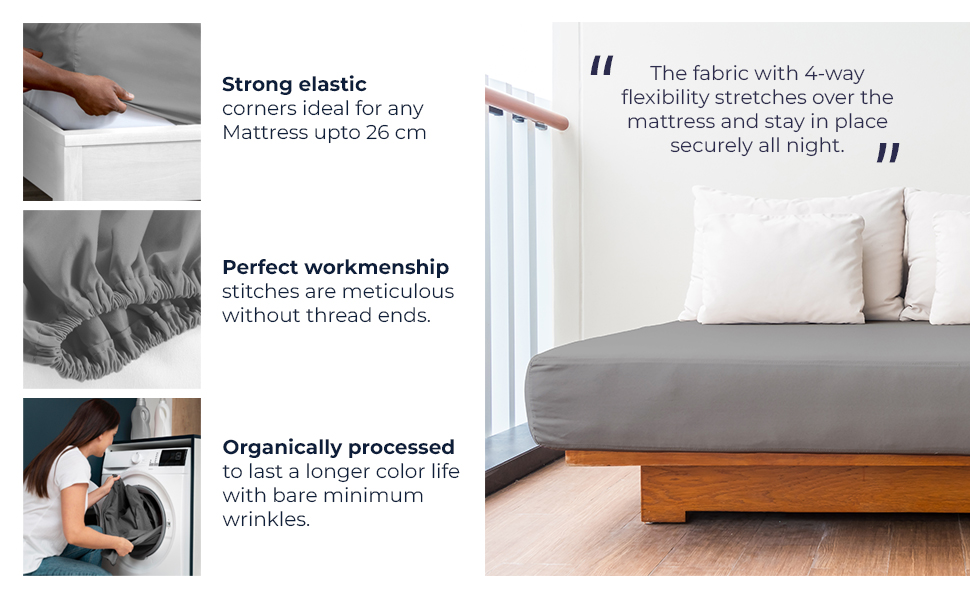 LivinEase Poly Cotton King Size Fitted Sheet 26cm/10Inch Deep Fitted