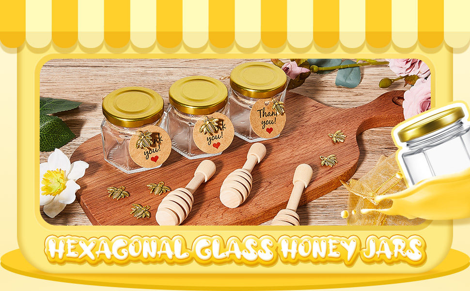 48 Sets 2 oz Hexagonal Glass Honey Jars Mini Honey Jars