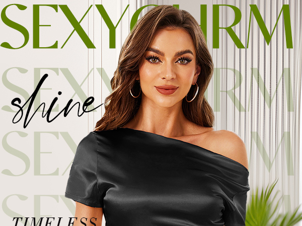 SEXYCHRM Silk Satin Tops for Women - Off The Shoulder Blouse