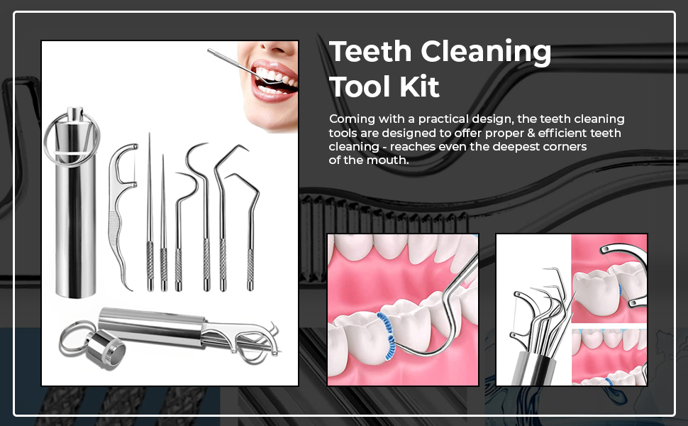 MAYCREATE® Dental Tools, 7 in 1 Stainless Steel Teeth Cleaning Tool Kit