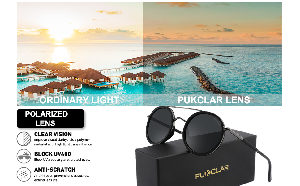 PUKCLAR Pilot Men Polarized Sunglasses Lightweight Rectangular
