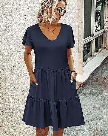 Hotouch Beach Dresses for Women Summer Dresses with Pockets Pleated Women's Casual dress