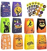 Fohil 60Pcs Halloween Treats Bag with 60pcs Stickers, Halloween Candy Bags Paper for Cookie Snack...