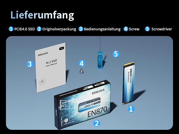 Ediloca EN870 SSD 2TB NVMe SSD M.2 PCIe Gen4, Interne SSD