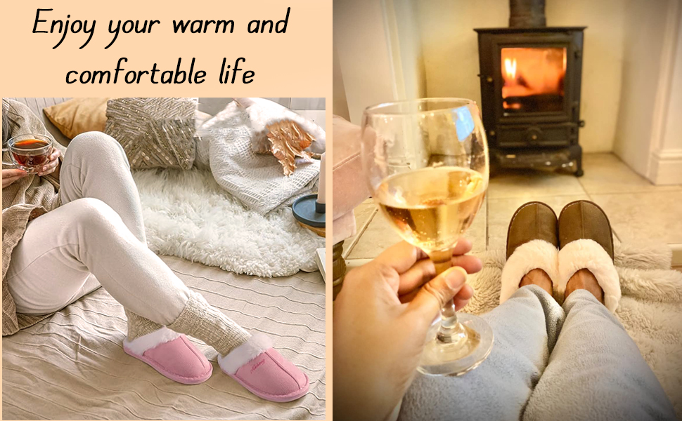 set on sofa with warm fluffy plush slipper