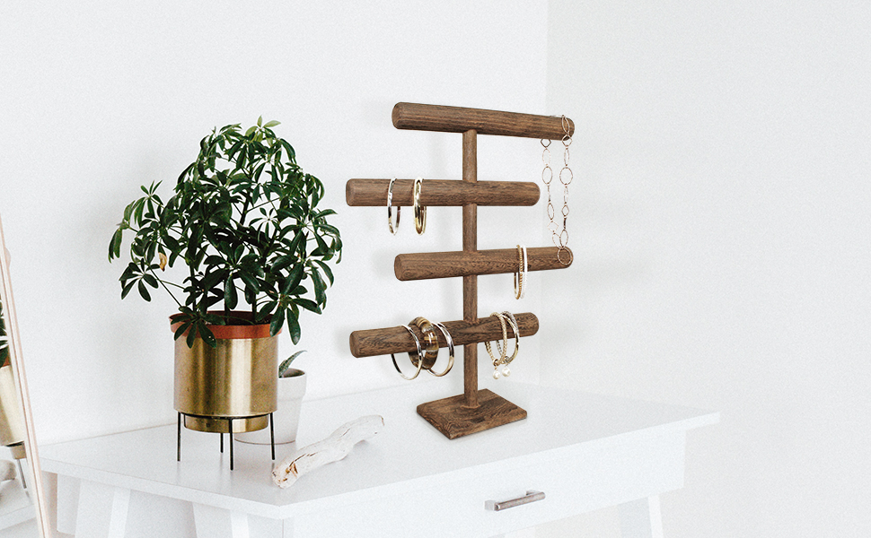 MOOCA Wooden Brown 4Tier Jewelry Display Stand, Wooden