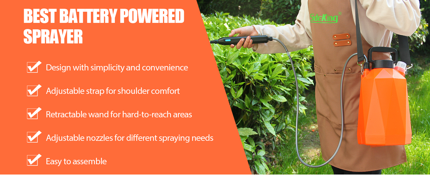 SideKing Battery Powered Sprayer 1.35Gallon/5L, Electric Garden Sprayer with USB