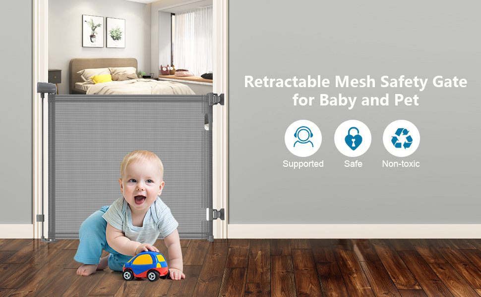 Autolock Retractable Safety Gate For Babies and Pets, Mesh Baby Gate or