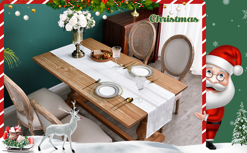 Farmhouse Braided Striped Linen Table Runner Rustic Hollow