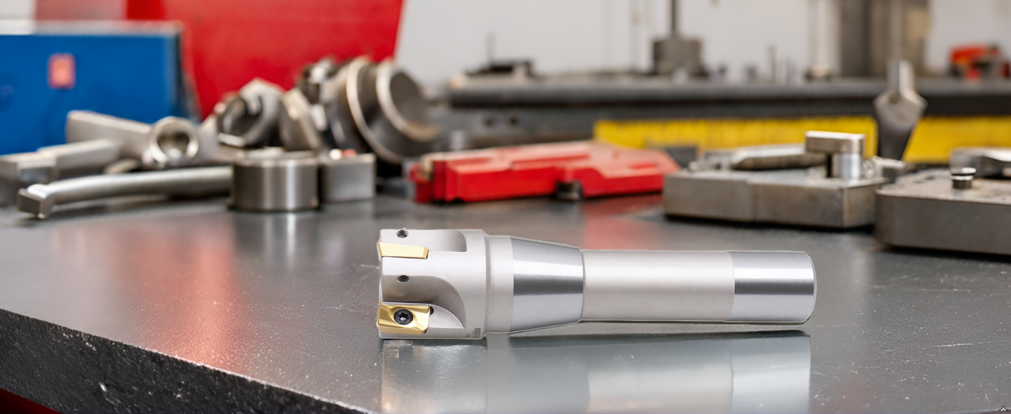 Accusize R8 shank indexable end mill Forged Steel Body for maximum rigidity