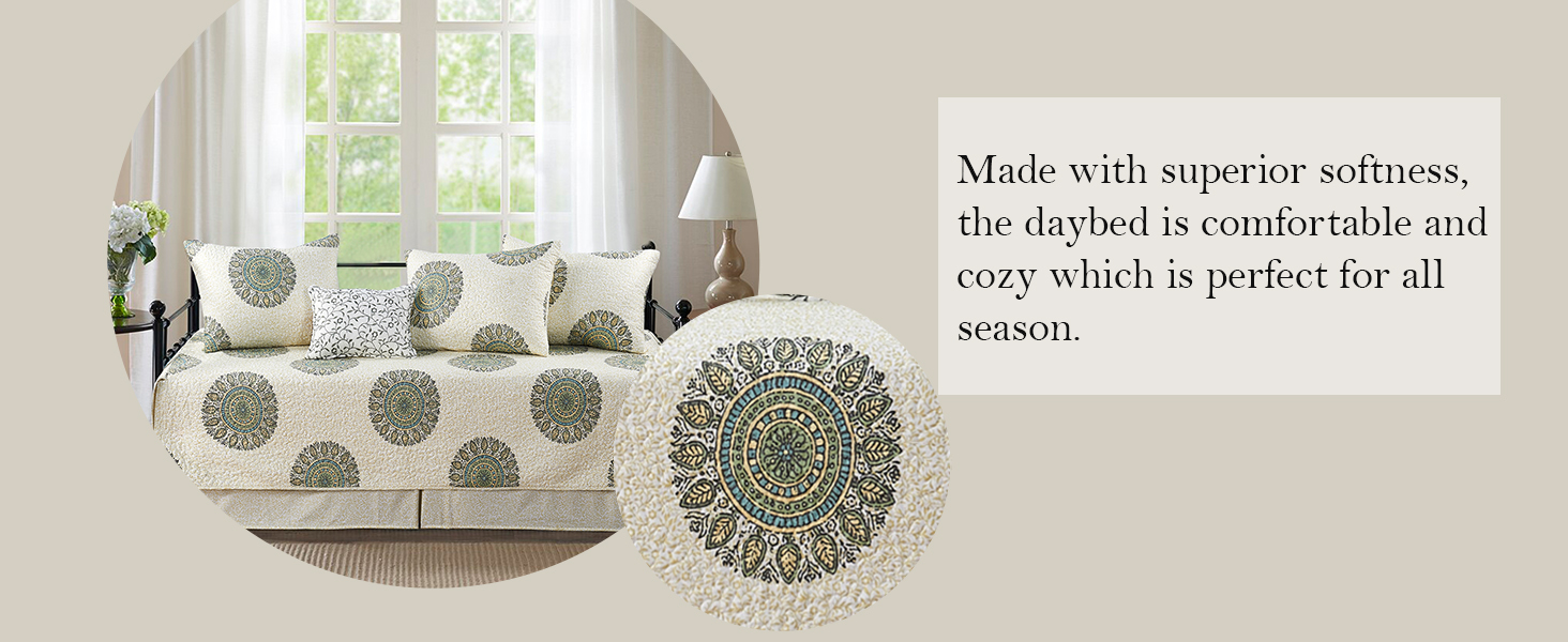 HESTIN 6 Piece Daybed Cover Set Double Sided Quilting with Bedskirt, Matching