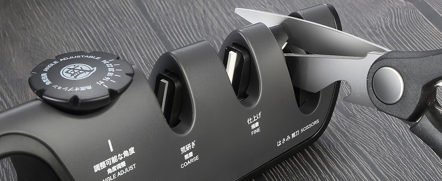 MITSUMOTO SAKARI Japanese Knife Sharpener with Adjustable Angle Knob, Professional 3Stage Knife