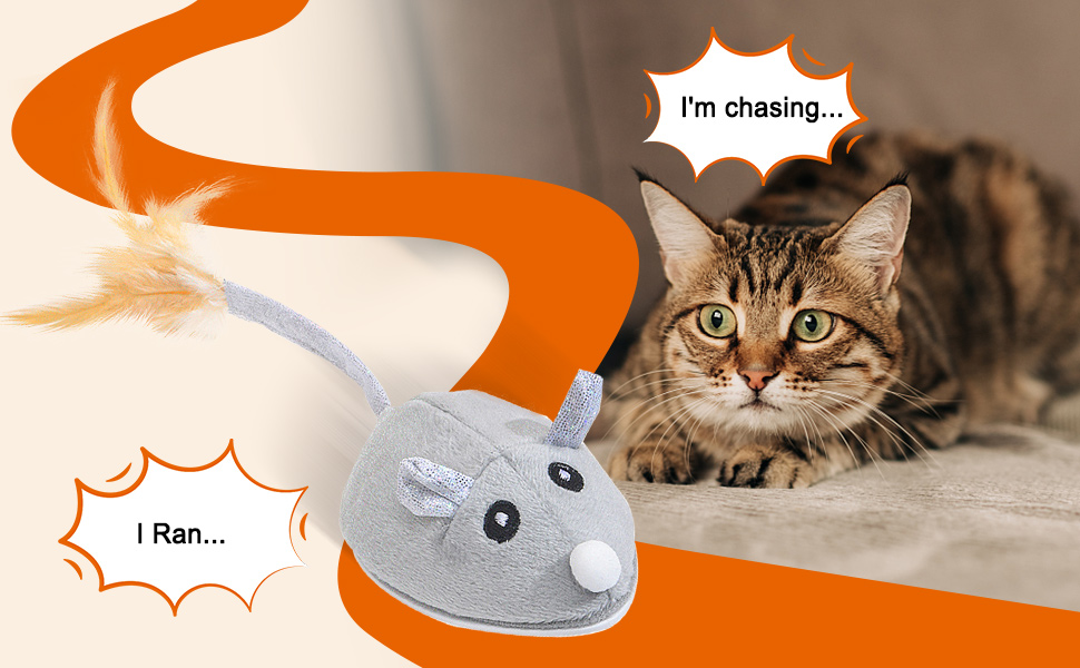 Interactive Cat Mouse Toy, Automatic Cat Toys with Feather Tail, Realistic Mouse