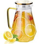 Glass Pitcher with Lid and Spout, 2 Liter 68oz Glass Water Jug, Large Iced Tea Jug for Fridge, Di...