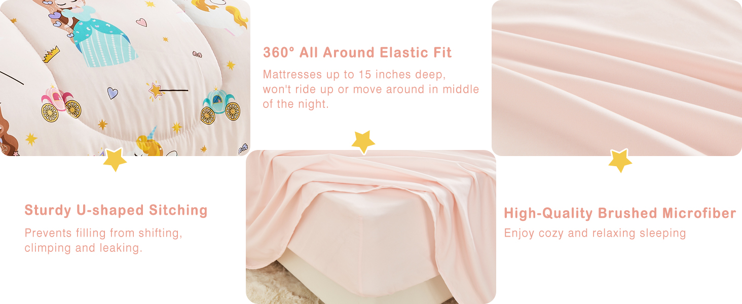 Mooreeke Bed in a Bag for Kids Girls Teens, 6 Pieces Twin