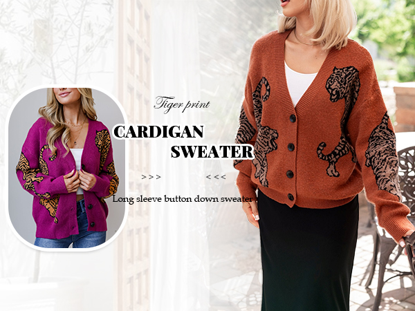 トップス tiger pattern damage cotton cardigan Tiger Print Cardigan Sweaters for Women Button Up Y2k