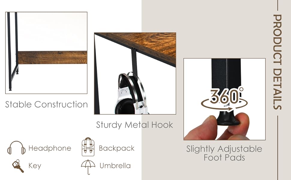 COSTWAY Computer Desk With Side Storage Drawer, Movable Monitor Stand And Hook, Industrial PC Laptop Table Writing Workstation, Home Office Bedroom Work Study Desk 14 4