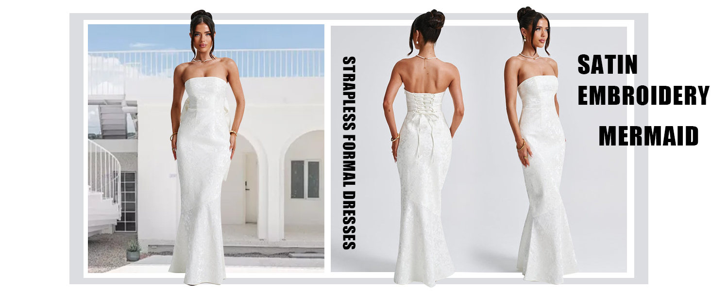 Satin Embroidery Prom Dresses 2024 Long Strapless Jacquard