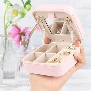 Travel Jewelry Box with mirror Pink