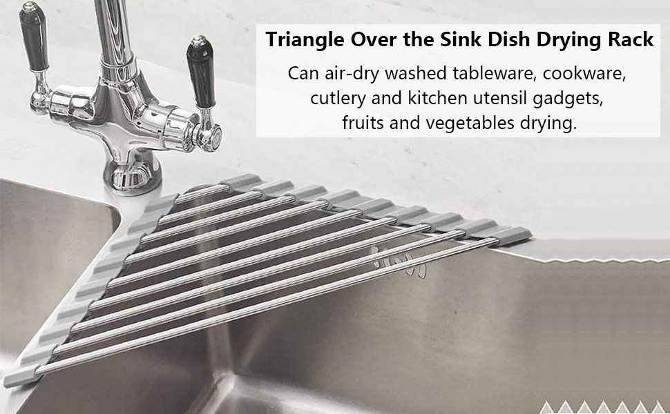 Roll Up Foldable Triangle Dish Drying Rack for Sink Corner