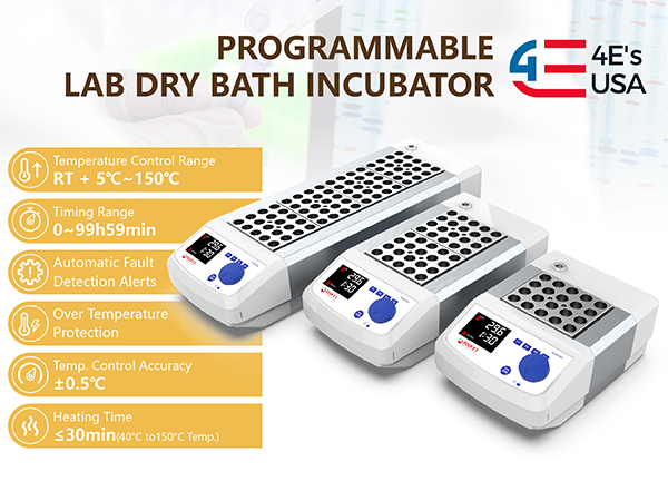 4E's USA Dry Bath Incubator - 4 Block Programmable Lab Dry