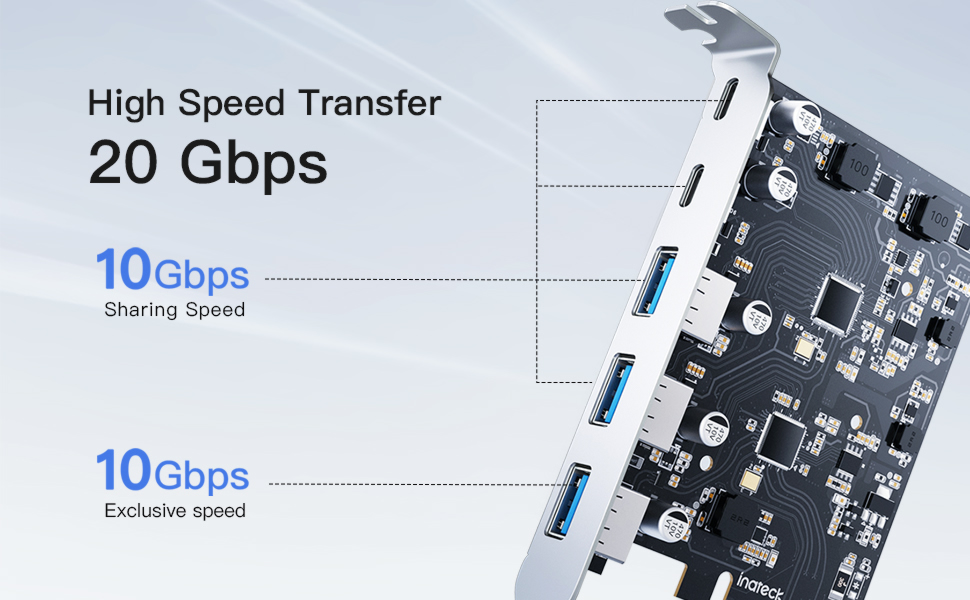 Inateck PCIe to USB 3.2 Gen 2 Card with 16 Gbps Bandwidth, 3 USB TypeA