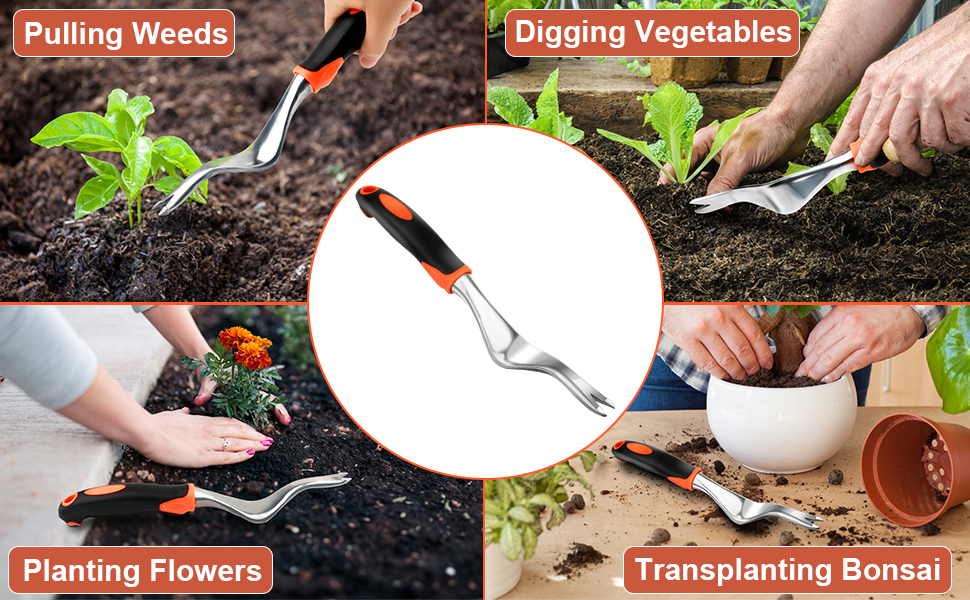 Orientools weed puller stand up weeder hand tool with 3 claws for dandelion steel twist hand weed root pulling tool grabber and picker 38