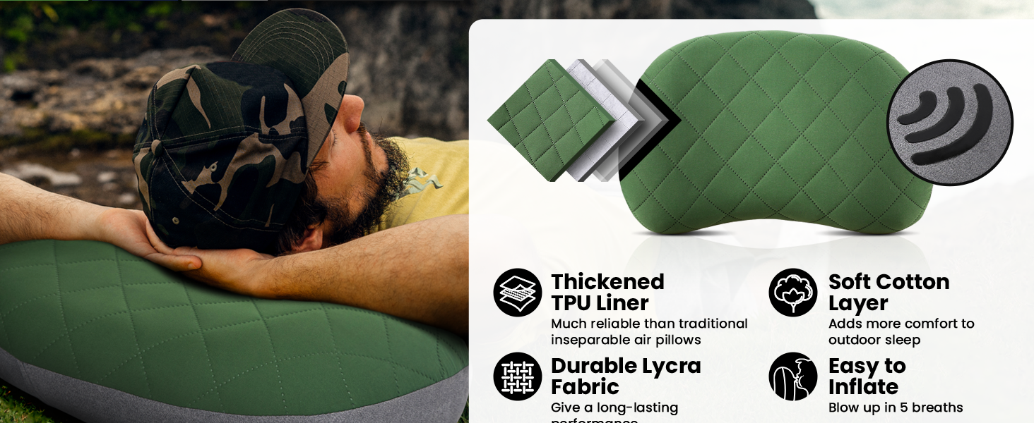 HIKENTURE Camping Pillow, Ultralight Inflatable Pillow with Removable