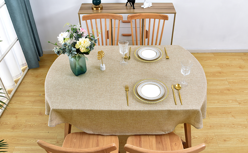 Wolkemer Oval Tablecloth Silver Grey Faux Linen Farmhouse