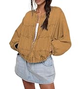 Lumister Womens Cropped Jean Jacket Oversized Zipped Long Sleeves Demin Jacket