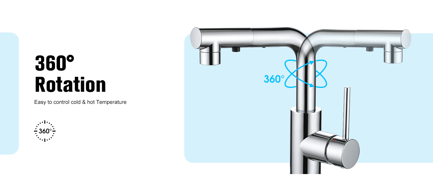 CREA Bar Sink Faucet, Pull Out Kitchen Sink Faucet, 360° Swivel Prep Sink Faucet Small Kitchen