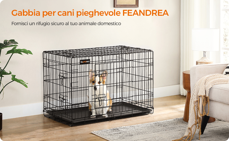 FEANDREA Gabbia Per Cuccioli Cane In Metallo, Casse, 2 Porte Trasportino Pieghevole Nero 91 X 58 X 64cm Da SONGMICS 12 1