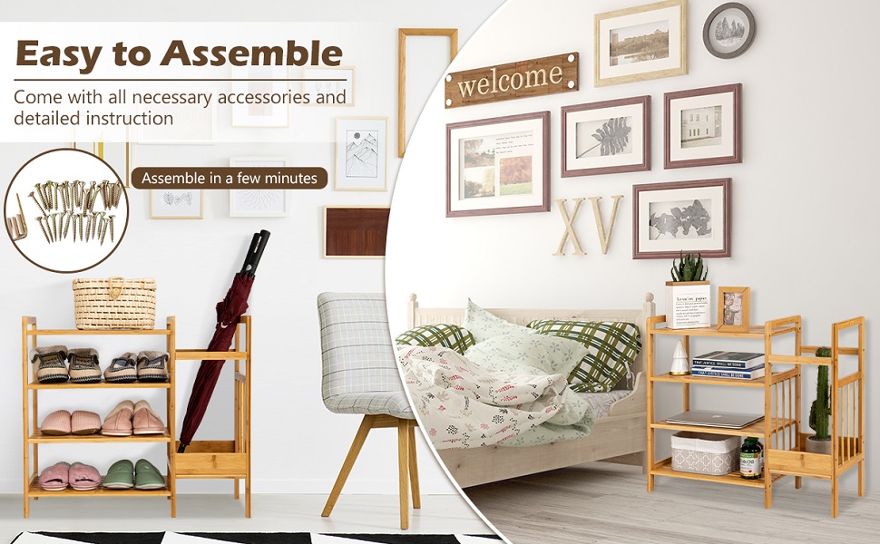 Giantex 4Tier Bamboo Shoe Rack, Multifunctional Storage