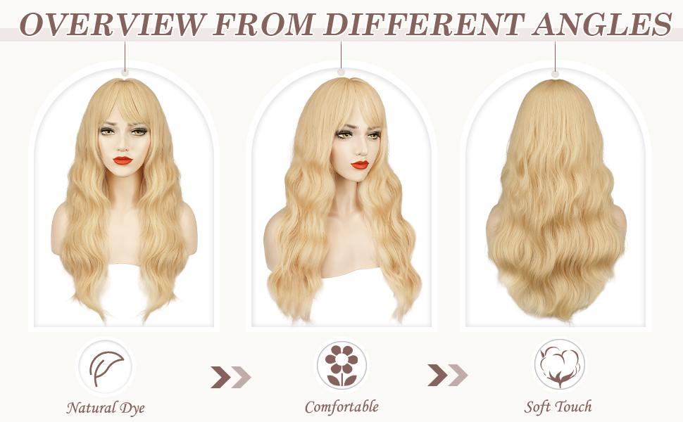 Long Blonde Wavy Wig With Bangs For Women And Girls Natural Color Cosplay Use Soft Stunning Durable Stylish._voghion.com