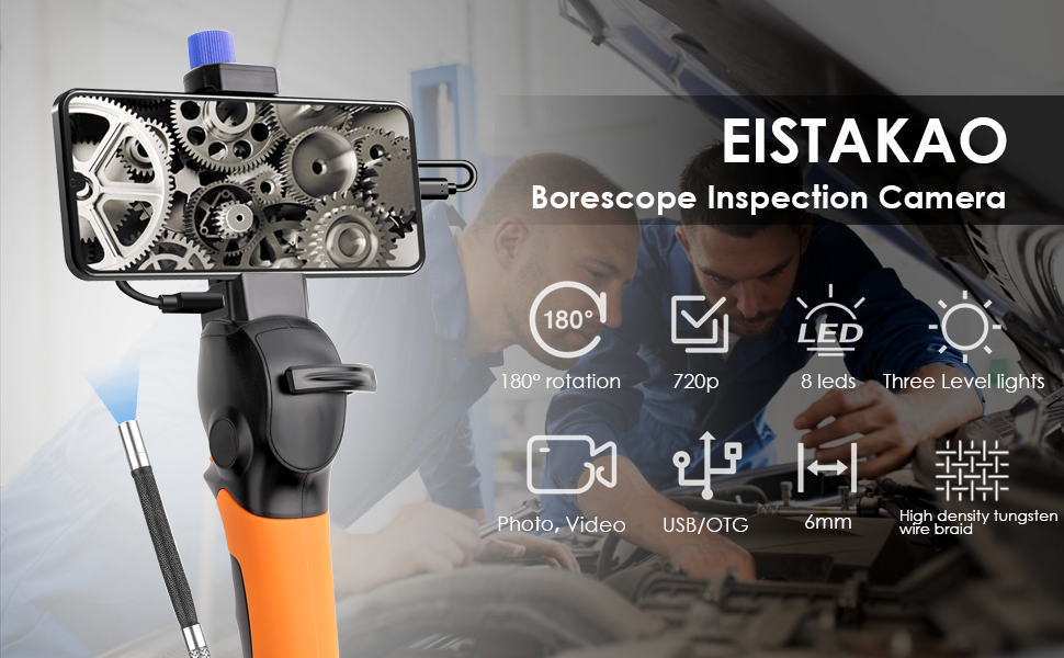 EISTAKAO 0.24in 2Way Articulating Borescope No Battery No