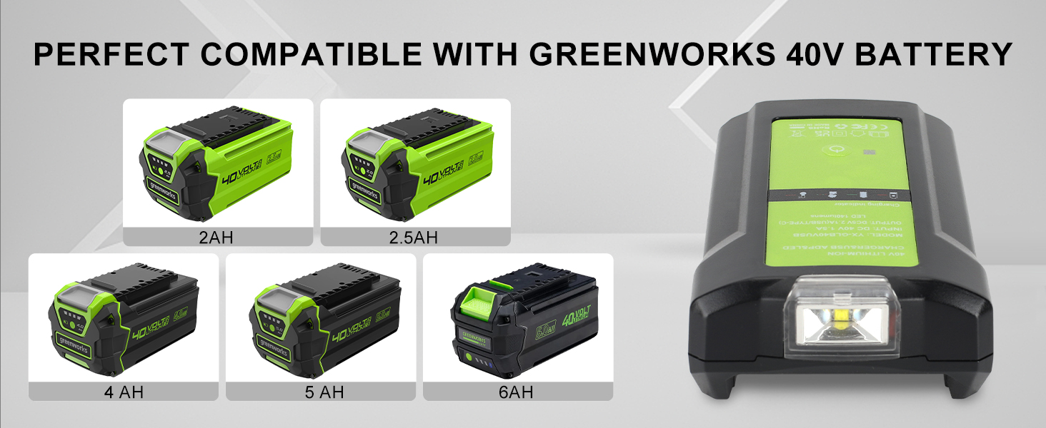 40v Charger Compatible with Greenworks 40V Battery, Dual