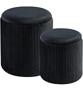 Round Set of 2 Ottoman with Storage-Upholstered Velvet Vanity Stool for Makeup Multifunctional Ot...
