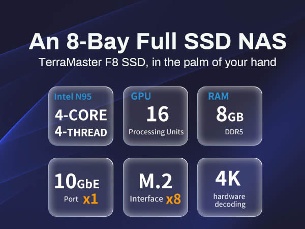 外付けハードディスク・ドライブ TERRAMASTER F8 SSD Plus 8Bay All-SSD NAS Amazon.com: TERRAMASTER F8 SSD NAS Storage - 8Bay All SSD