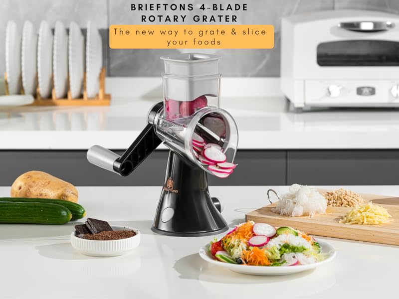 Brieftons 4-blade rotary grater for carrots, radish, veggies, cheese, fruits