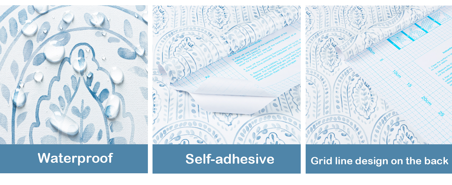 EeeComing Blue Peel and Stick Wallpaper Boho Wall Paper Peel and Stick Modern Contact Paper