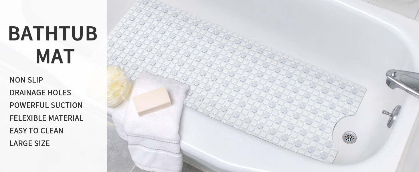 DEXI Bath Tub Shower Mat NonSlip 16 x 39 Extra Long Bathtub Mats