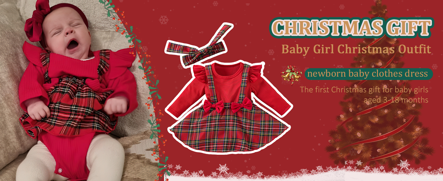Baby Christmas Outfit, Baby Girl Christmas Dress Long Sleeve, Newborn Christmas Outfit Red Plaid Skirt, Baby Girl Christmas Outfit Bodysuit, Baby Christmas Dress + Xmas Headbands (3-18 Months) 10 baby christmas outfit baby christmas gifts baby first christmas baby girl gifts newborn
