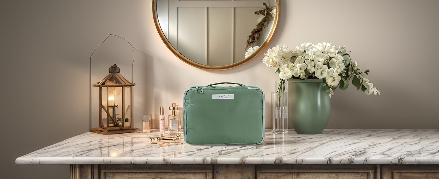 green makeup bag