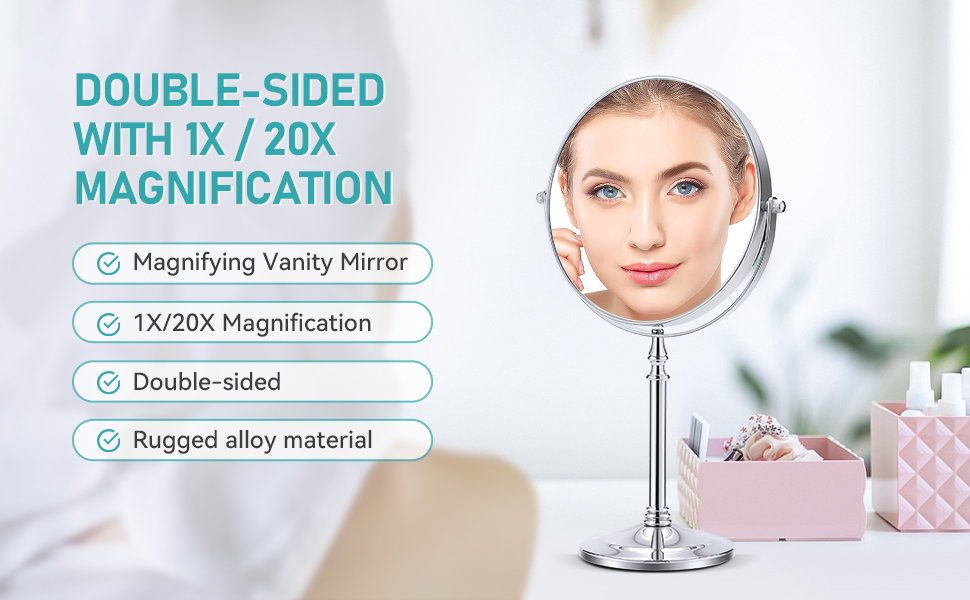 MIYADIVA Magnifying Mirror 20x, Double Sided 1X & 20X Magnifying Mirror on Stand, Large Tabletop